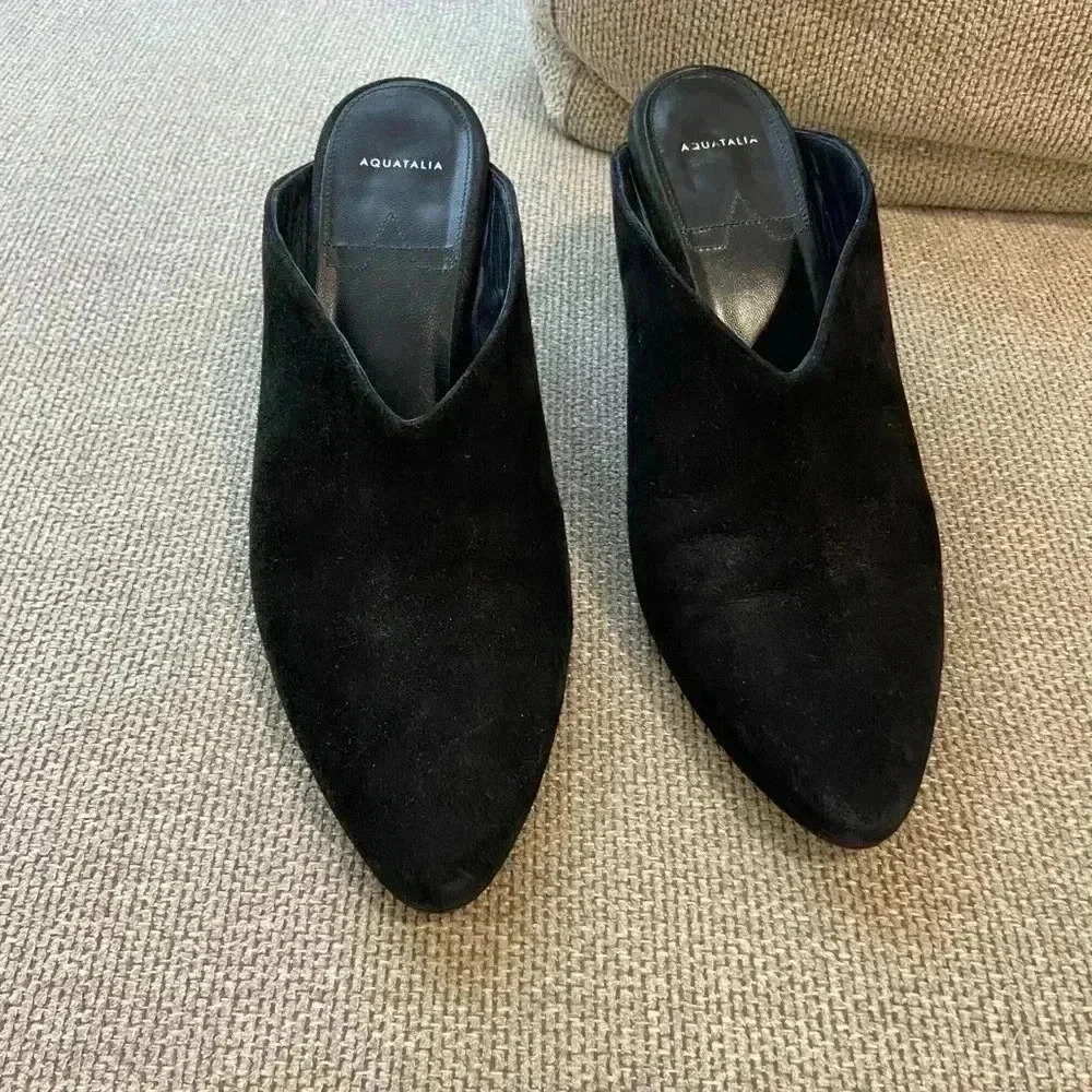 Aquatalia Olima Suede Waterproof Mules Black Size 8 - Picture 2 of 6